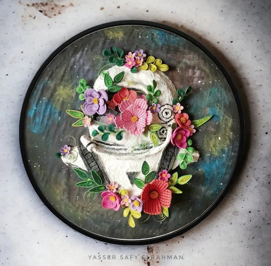 Colorful artwork titled Cosmic Bloom: The Floral Astronaut by Yasser Safy Elrahman, featuring a vibrant floral astronaut design.