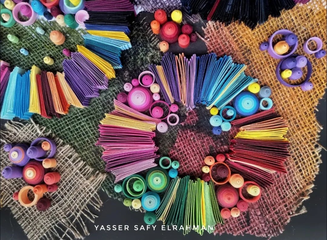 Abstract artwork titled "Swirls: Dimensions of Flow" by Yasser Safy Elrahman featuring vibrant swirling patterns and dynamic flow.