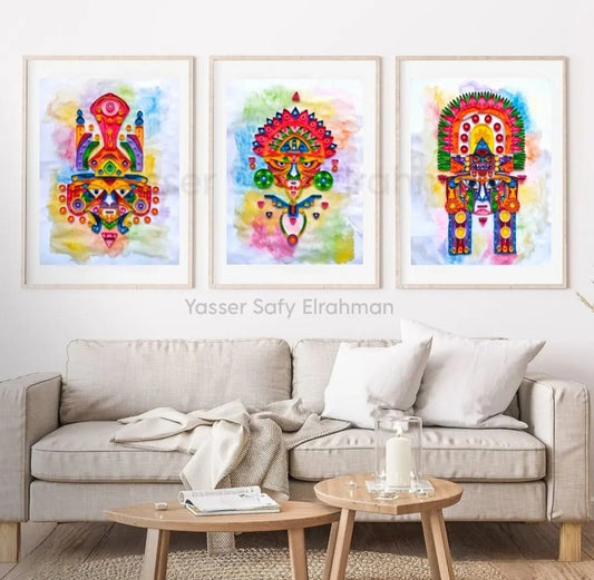 Ancient Mayan mask artwork from the Ancient Echoes collection by Yasser Safy Elrahman, featuring intricate Mayan design details.