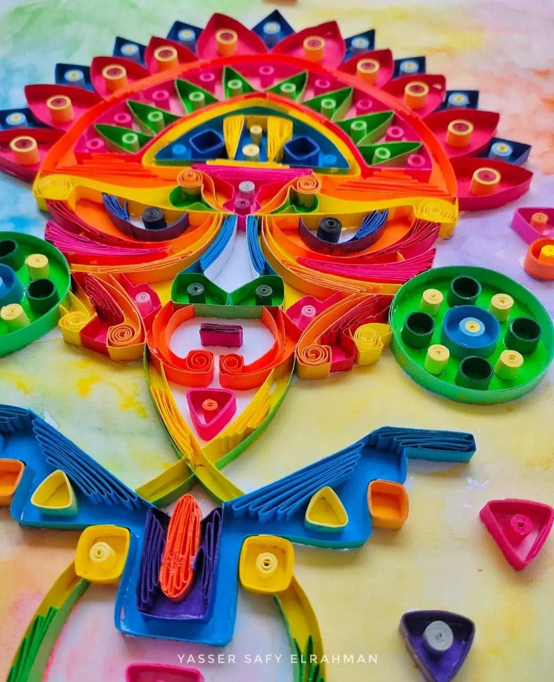 Ancient Echoes Mayan mask artwork by Yasser Safy Elrahman featuring vibrant colors and intricate Mayan design elements.
