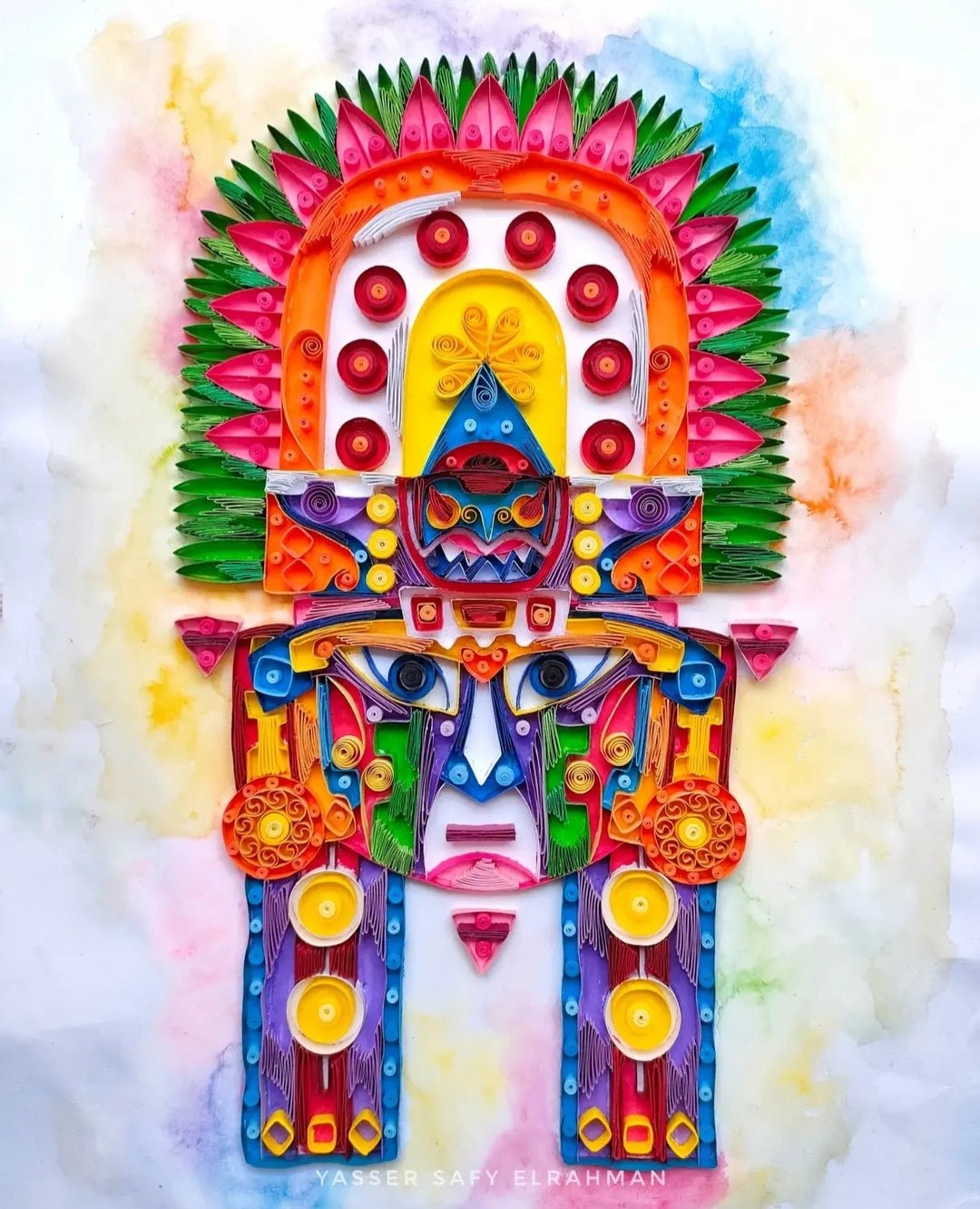 Colorful Mayan mask artwork from Yasser Safy Elrahman’s Ancient Echoes: The Mayan Mask Collection, showcasing intricate design details.