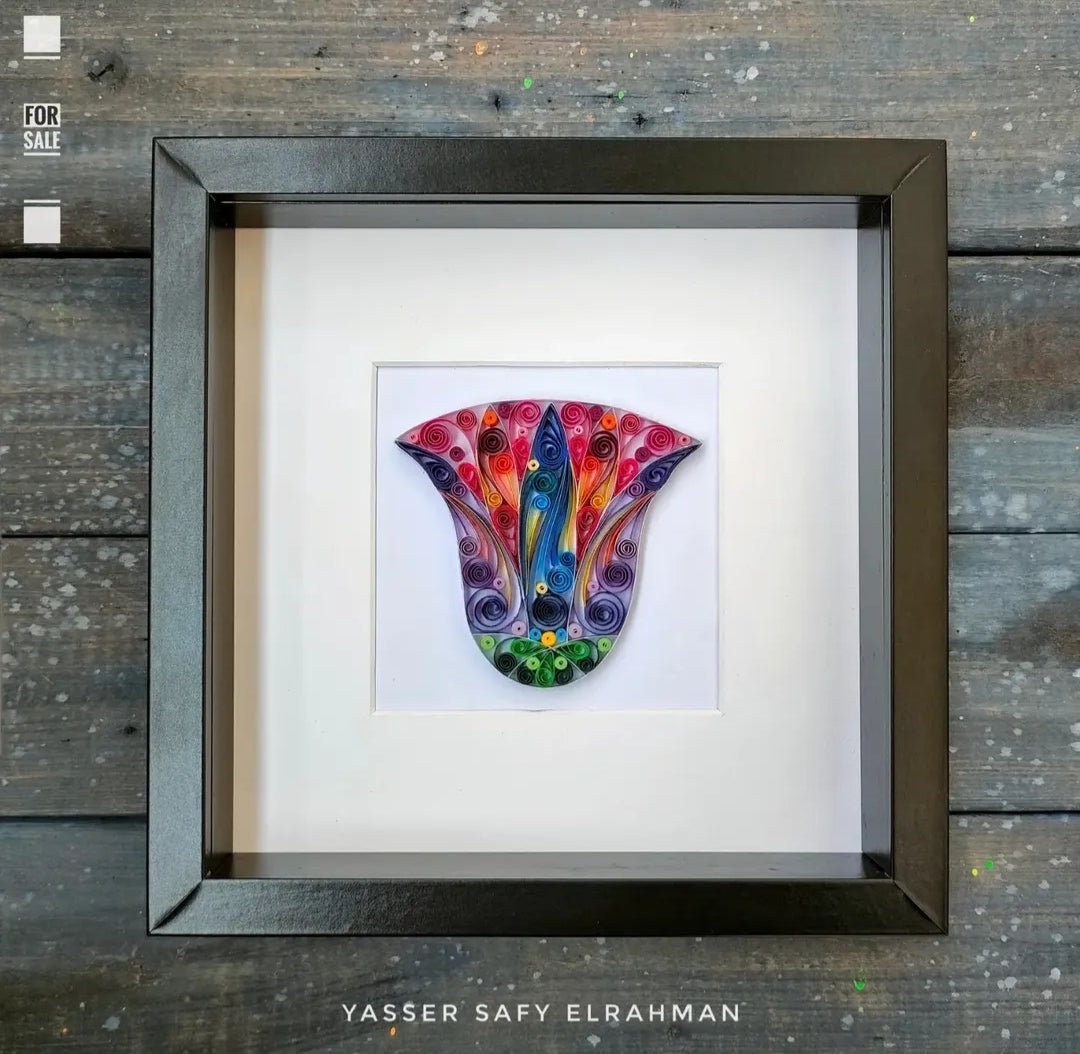 Ancient Egyptian artwork from Yasser Safy Elrahman’s Echoes of the Nile collection, featuring traditional motifs and vibrant colors.