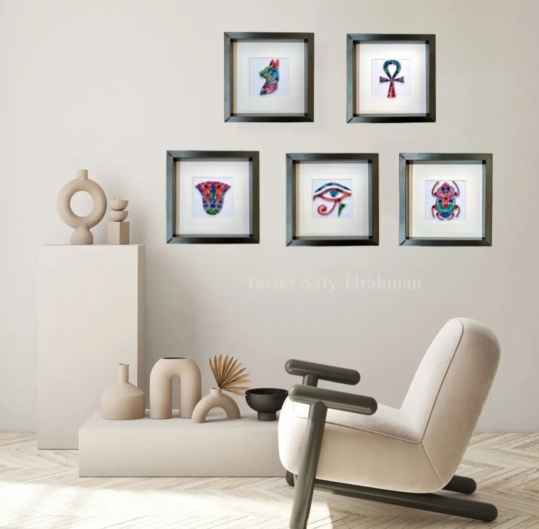 Ancient Egyptian Collection artwork titled "Echoes of the Nile" by Yasser Safy Elrahman, featuring Egyptian motifs and artwork details.