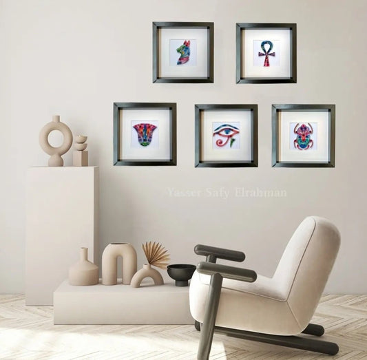 Ancient Egyptian Collection artwork titled "Echoes of the Nile" by Yasser Safy Elrahman, featuring Egyptian motifs and artwork details.