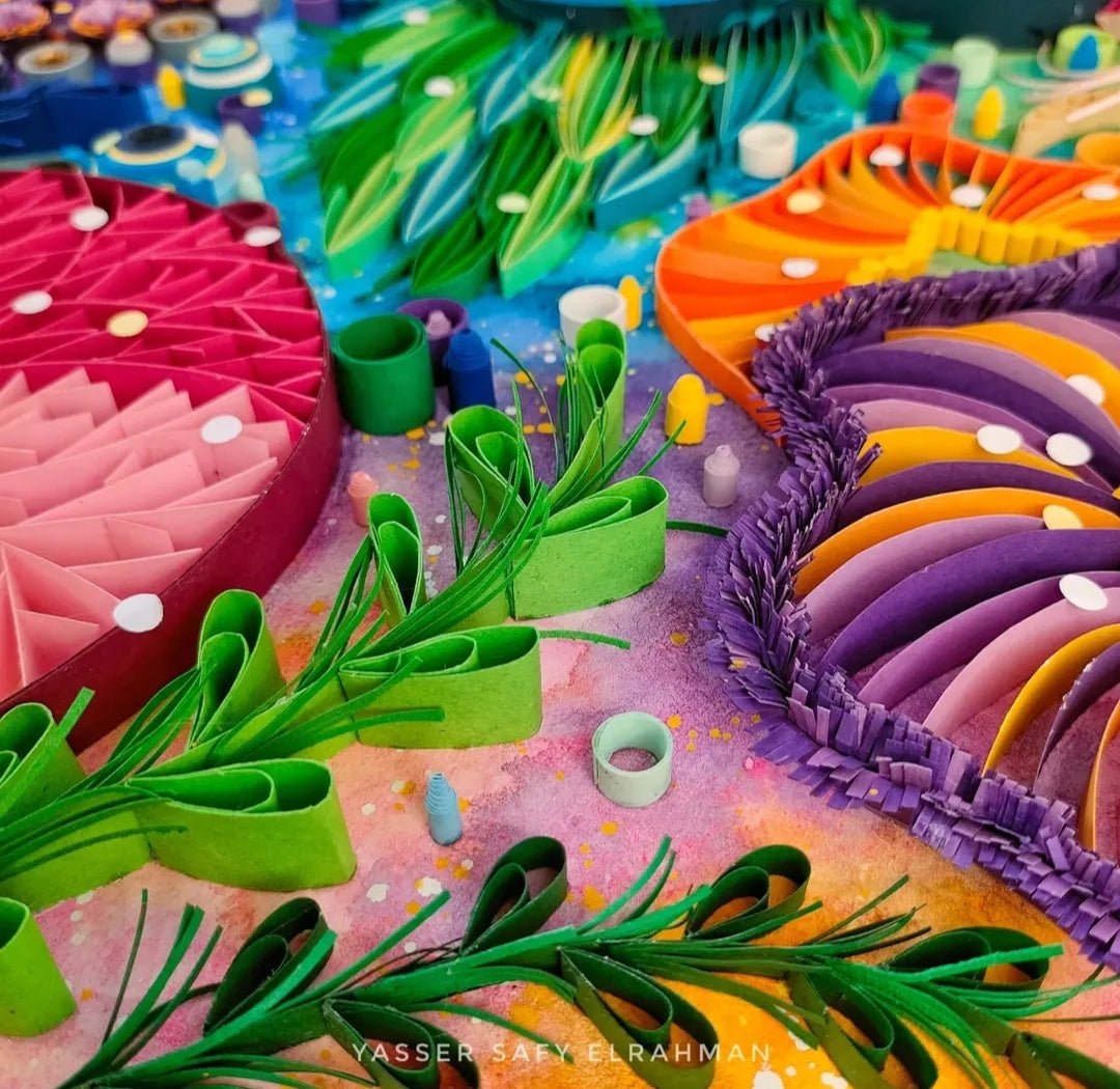Abstract underwater-inspired artwork titled Barriere Coralline: The Deep Sea Pulse by Yasser Safy Elrahman showing vibrant coral and deep sea colors.