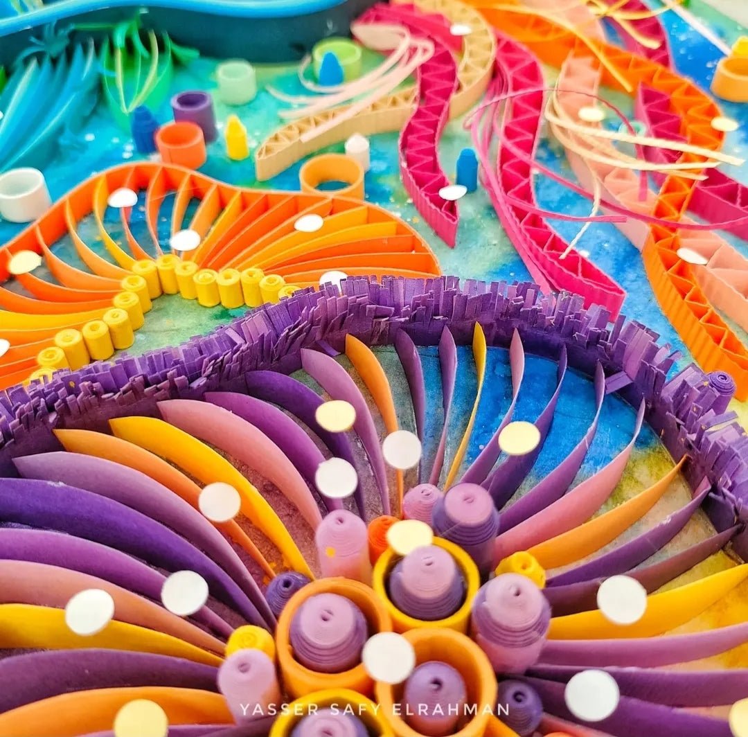 Abstract coral and deep sea-inspired artwork by Yasser Safy Elrahman titled Barriere Coralline: The Deep Sea Pulse.