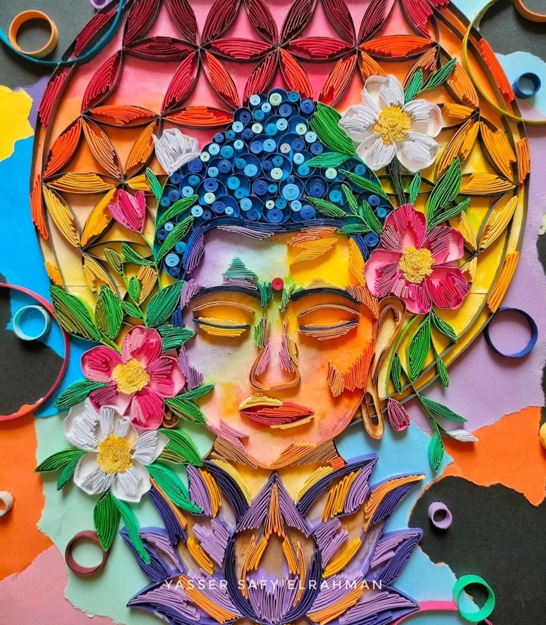 Artwork titled Buddha: The Architecture of Thought by Yasser Safy Elrahman, depicting a detailed Buddha figure with intricate design elements.