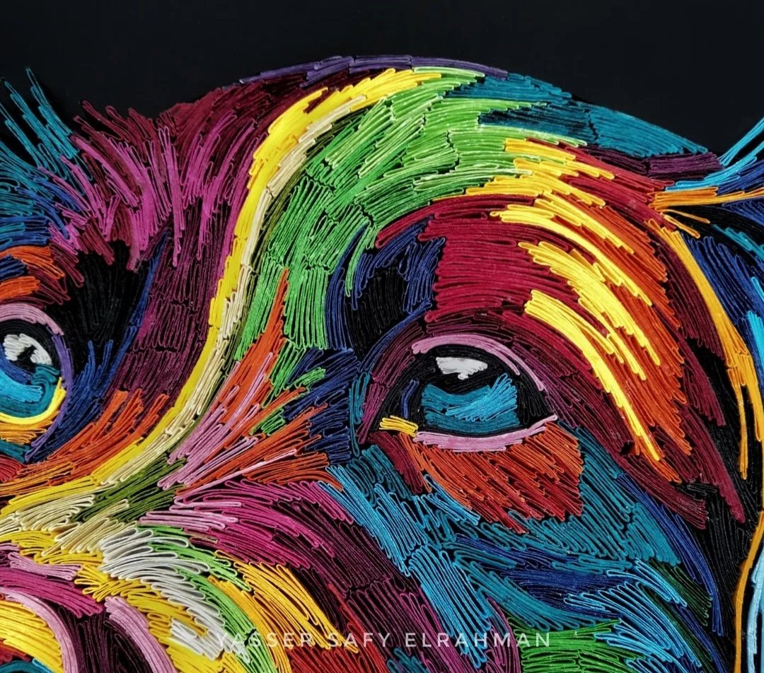 Abstract artwork titled Cassiopea: A Symphony of Loyal Colors by Yasser Safy Elrahman, featuring vibrant, swirling color patterns.