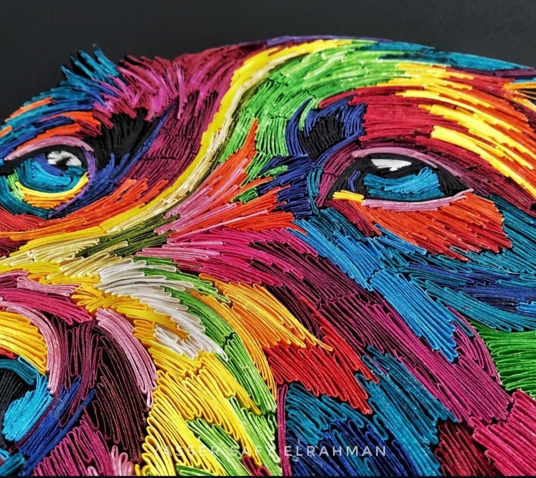 Abstract artwork titled Cassiopea: A Symphony of Loyal Colors by Yasser Safy Elrahman, featuring vibrant, colorful brushstrokes.