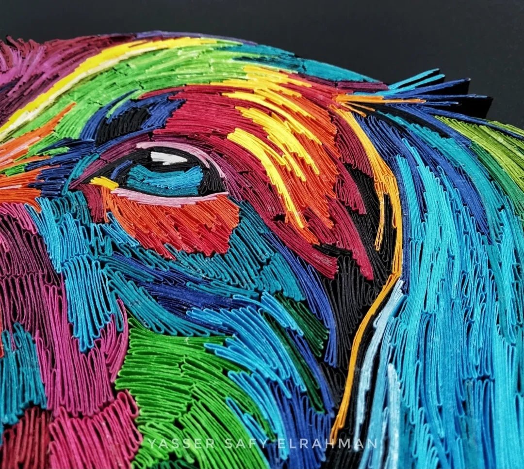 Colorful artwork titled "Cassiopea: A Symphony of Loyal Colors" by Yasser Safy Elrahman, showcasing vibrant abstract patterns.