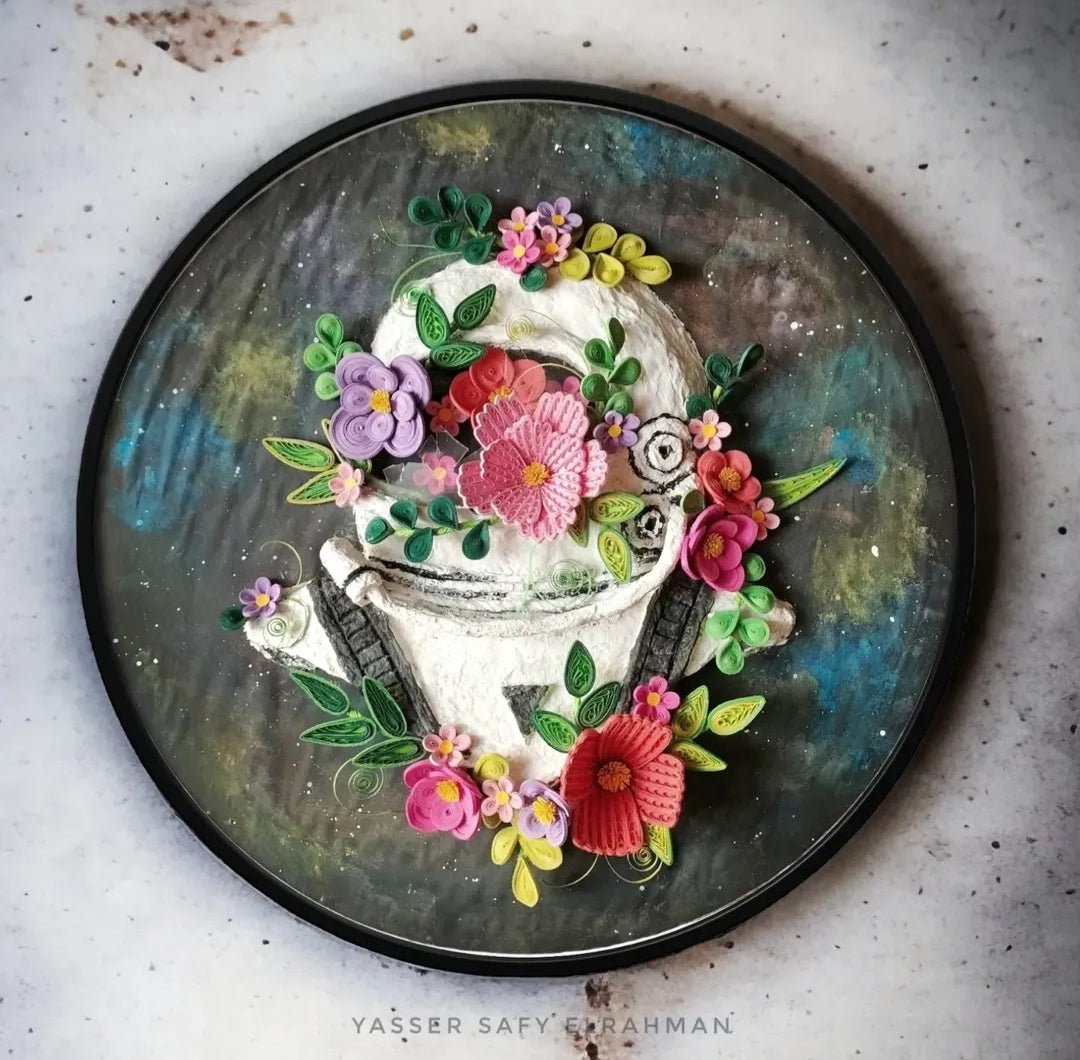 Colorful artwork titled Cosmic Bloom: The Floral Astronaut by Yasser Safy Elrahman, featuring a vibrant floral astronaut design.