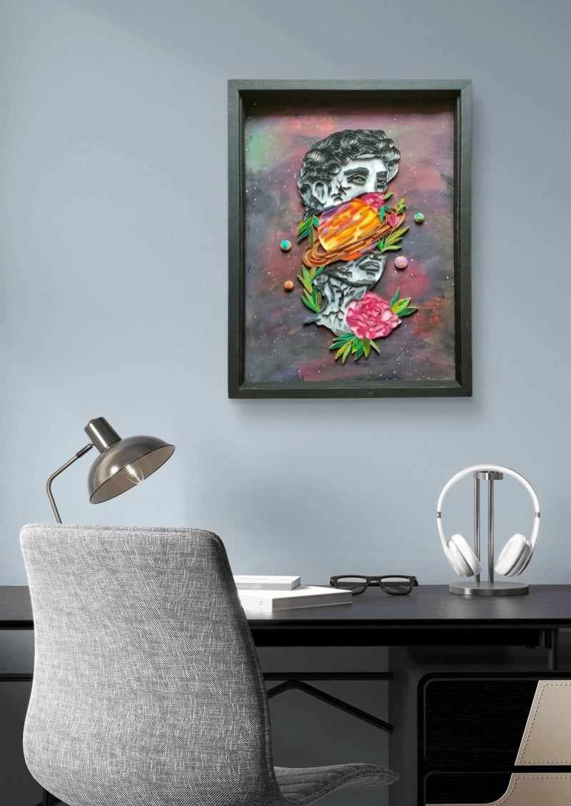 Colorful artwork of The David astrology portrait by Yasser Safy Elrahman, featuring cosmic and celestial design elements.