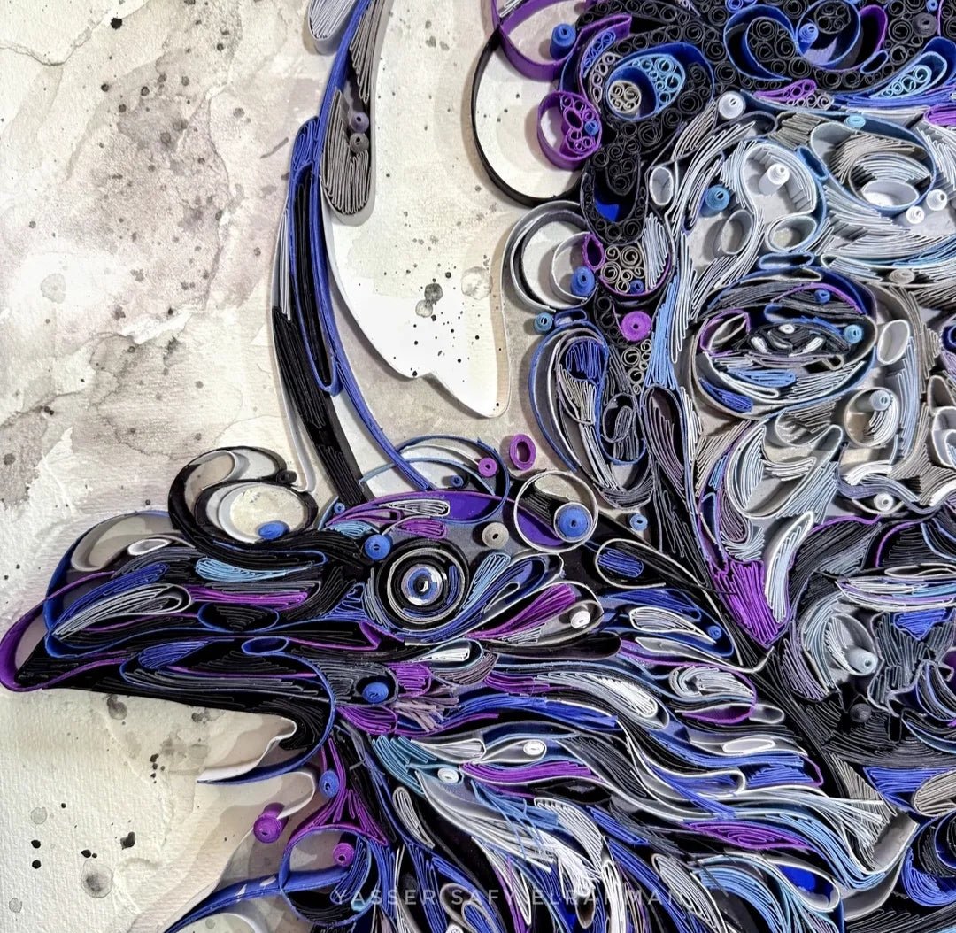 Custom paper quilling portrait artwork by Yasser Safy Elrahman showcasing intricate paper strips forming a personalized design.