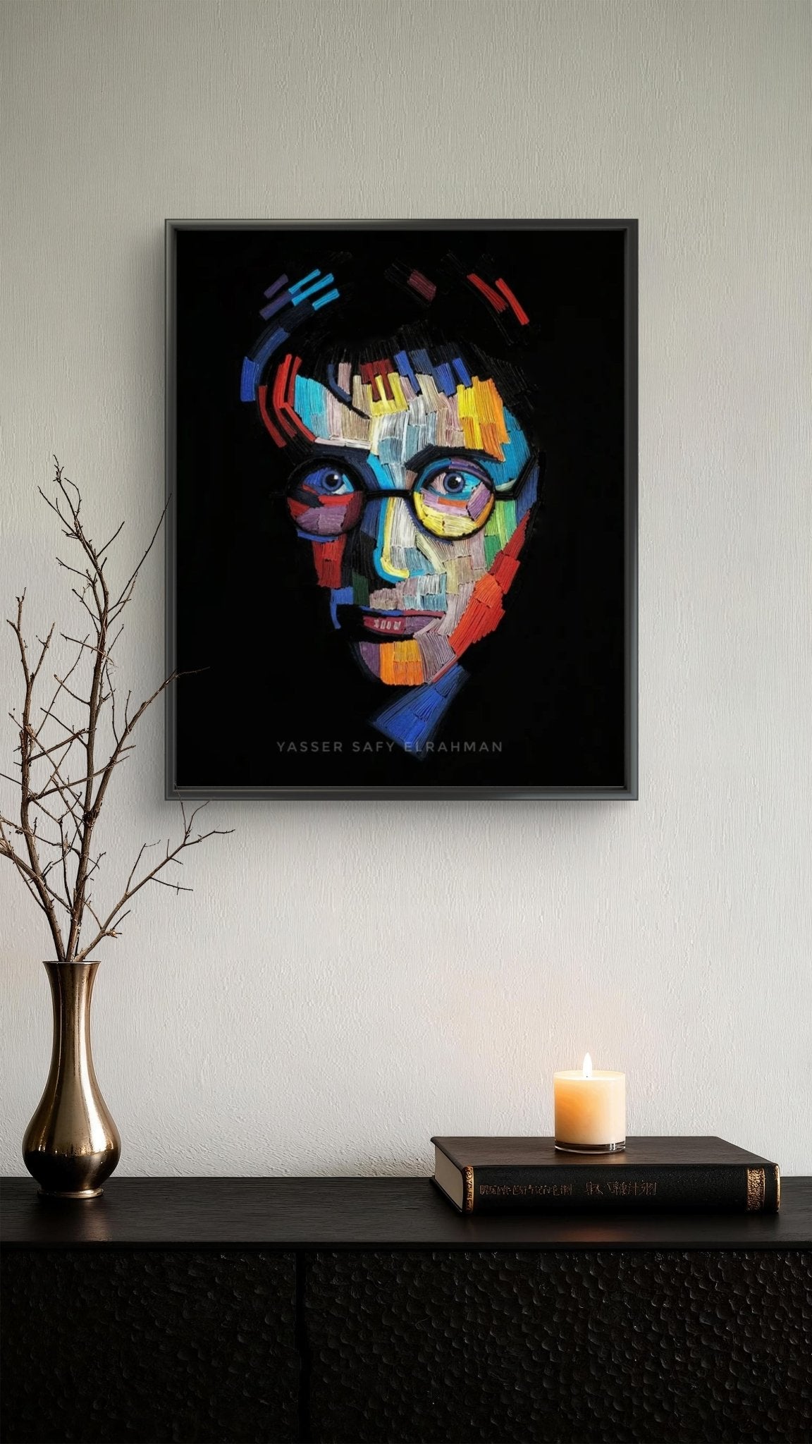 Harry Potter-themed artwork by Yasser Safy Elrahman featuring a magical scene with dark, mystical elements from the Wizarding Wonders display.
