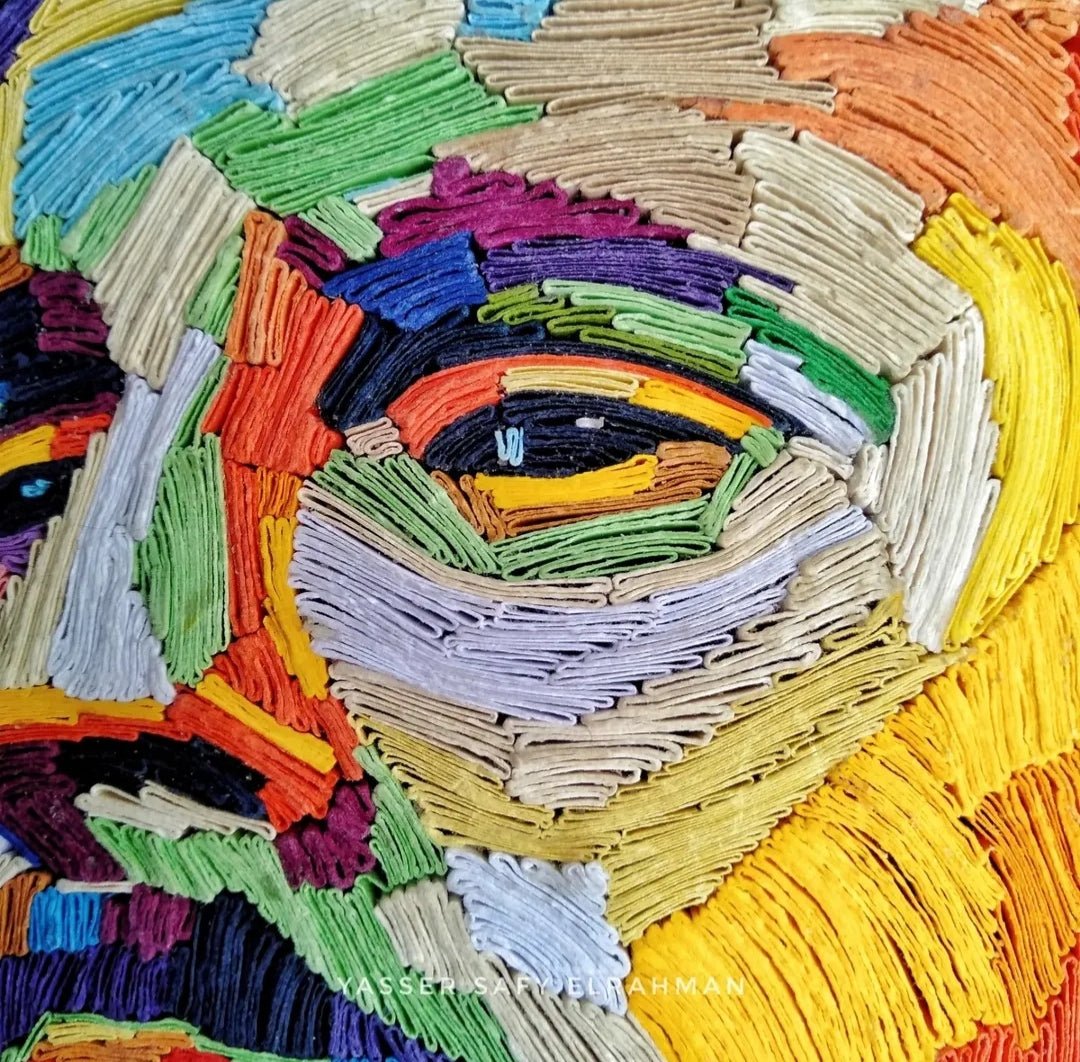 Artwork titled Messi: The Blueprint of Greatness by Yasser Safy Elrahman, featuring a detailed artistic portrait of Lionel Messi.