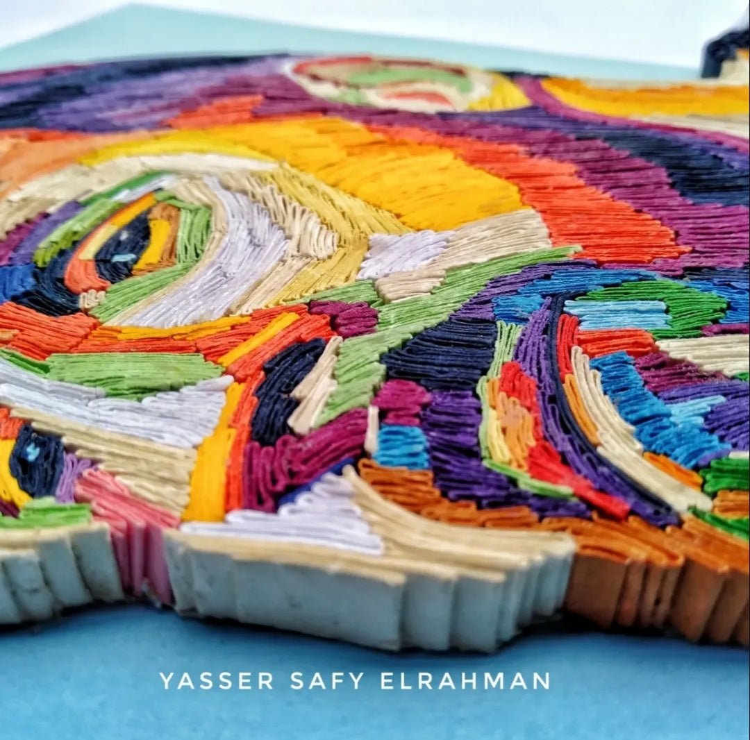 Artwork titled Messi: The Blueprint of Greatness by Yasser Safy Elrahman, featuring a detailed artistic portrayal of Lionel Messi.