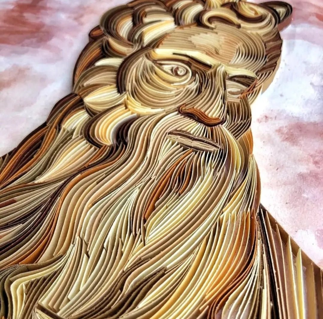 Detailed artwork of Moses from "A Renaissance Dialogue in Paper" by Yasser Safy Elrahman, featuring intricate paper art details.