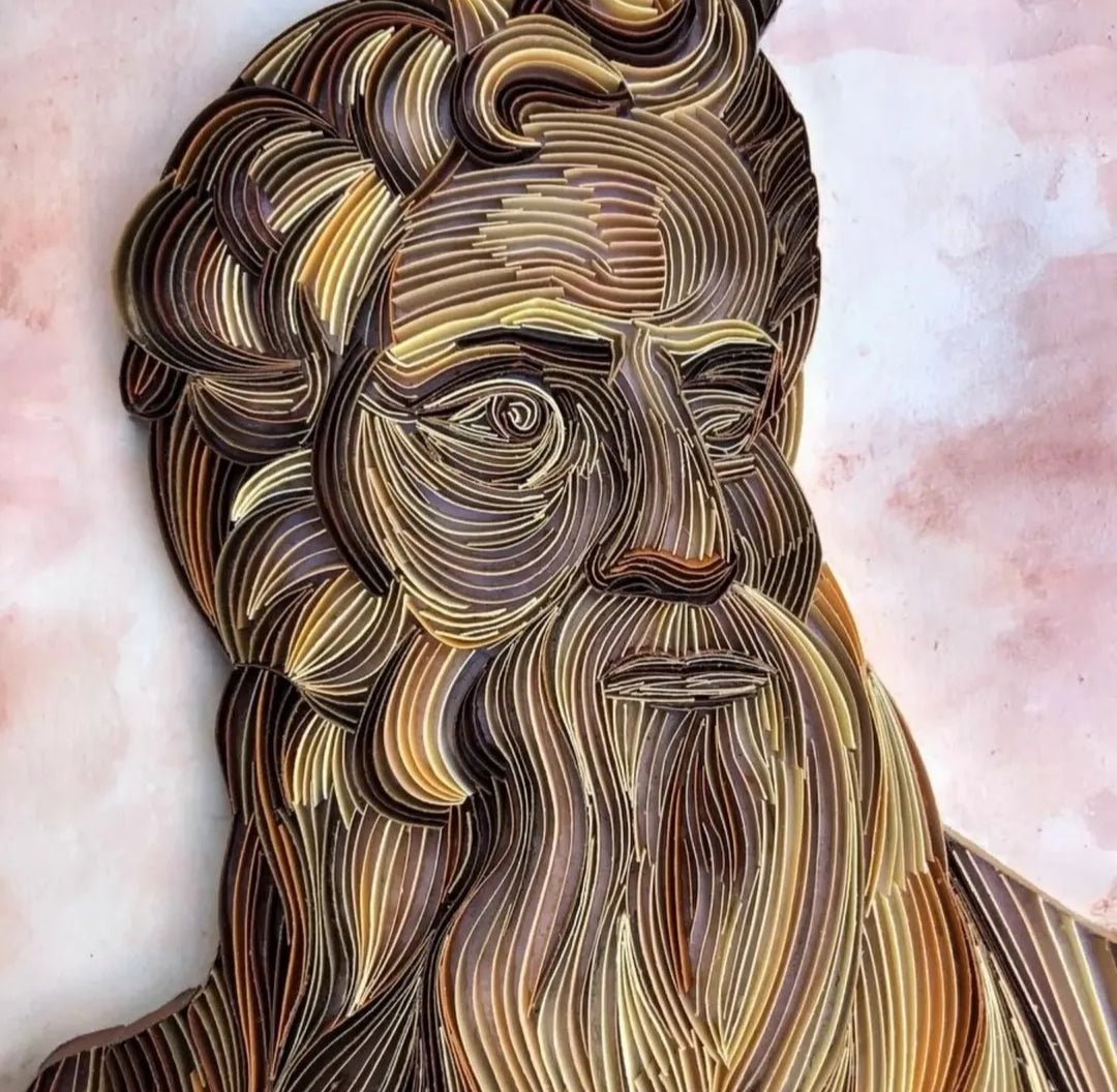 Detailed artwork of Moses from "A Renaissance Dialogue in Paper" by Yasser Safy Elrahman, showcasing intricate paper art.