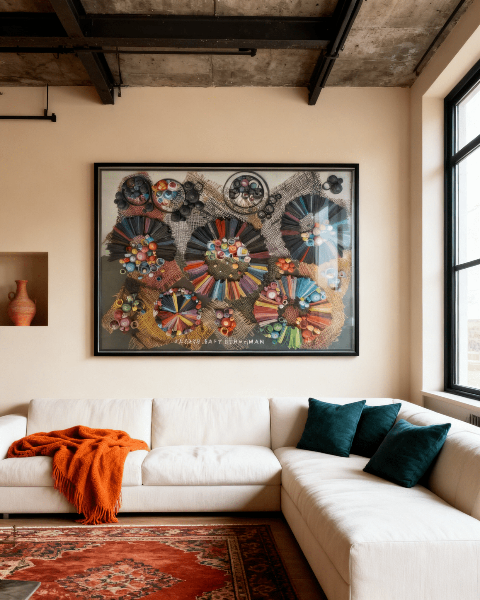 Abstract artwork titled "Swirls: Dimensions of Flow" by Yasser Safy Elrahman featuring swirling patterns and vibrant colors.