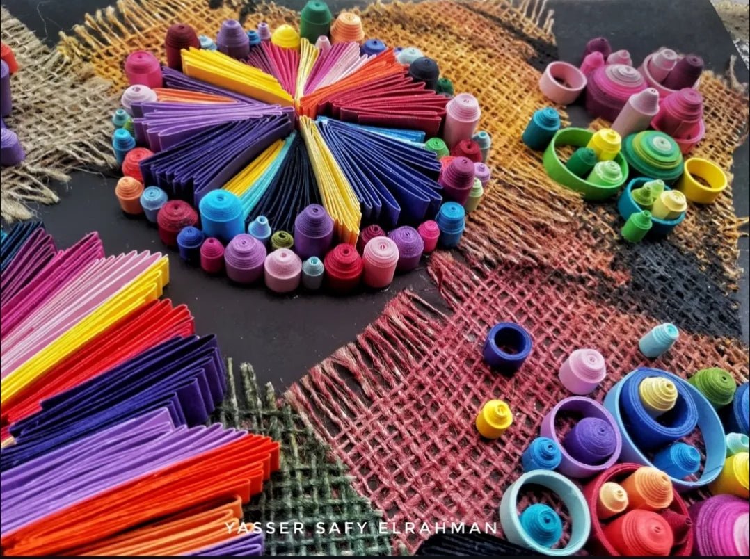 Abstract artwork titled "Swirls: Dimensions of Flow" by Yasser Safy Elrahman, featuring vibrant swirling patterns and flowing shapes.