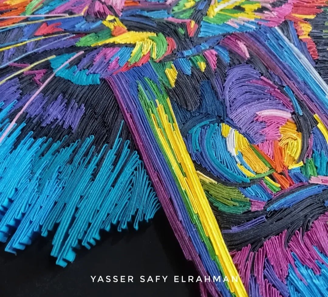 Colorful tiger artwork titled Taigilo: The Sovereign Flare by Yasser Safy Elrahman, featuring vibrant, artistic tiger imagery.