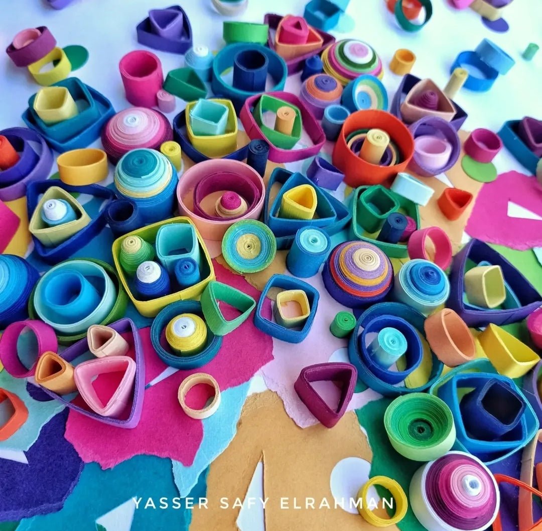 Abstract artwork titled "The Edge: Dimensions of the Infinite" by Yasser Safy Elrahman featuring vibrant geometric patterns and intricate details.