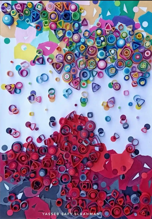 Abstract artwork titled The Edge: Dimensions of the Infinite by Yasser Safy Elrahman, featuring intricate geometric patterns.