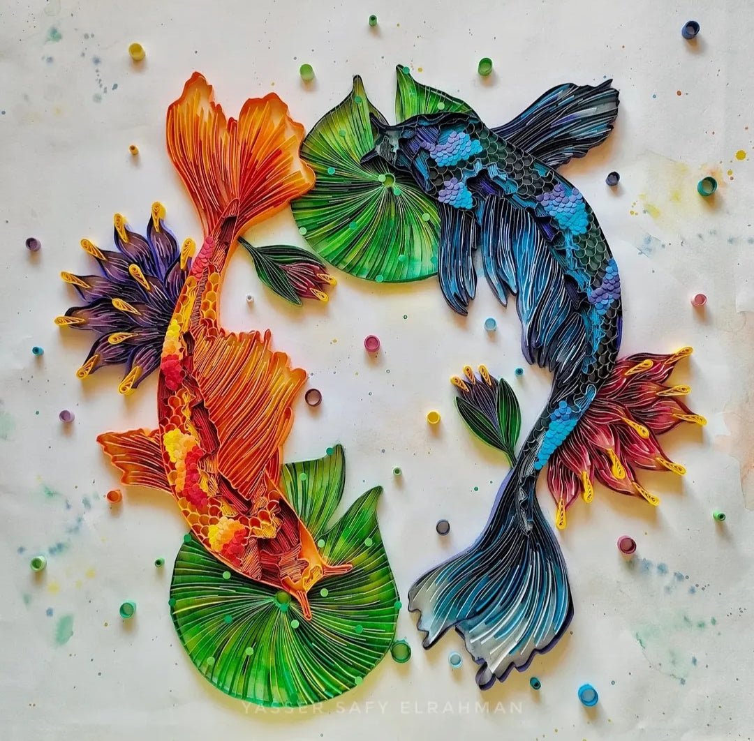 Abstract artwork titled "The Flow: The Art of Letting Go" by Yasser Safy Elrahman, featuring vibrant colors and fluid shapes.