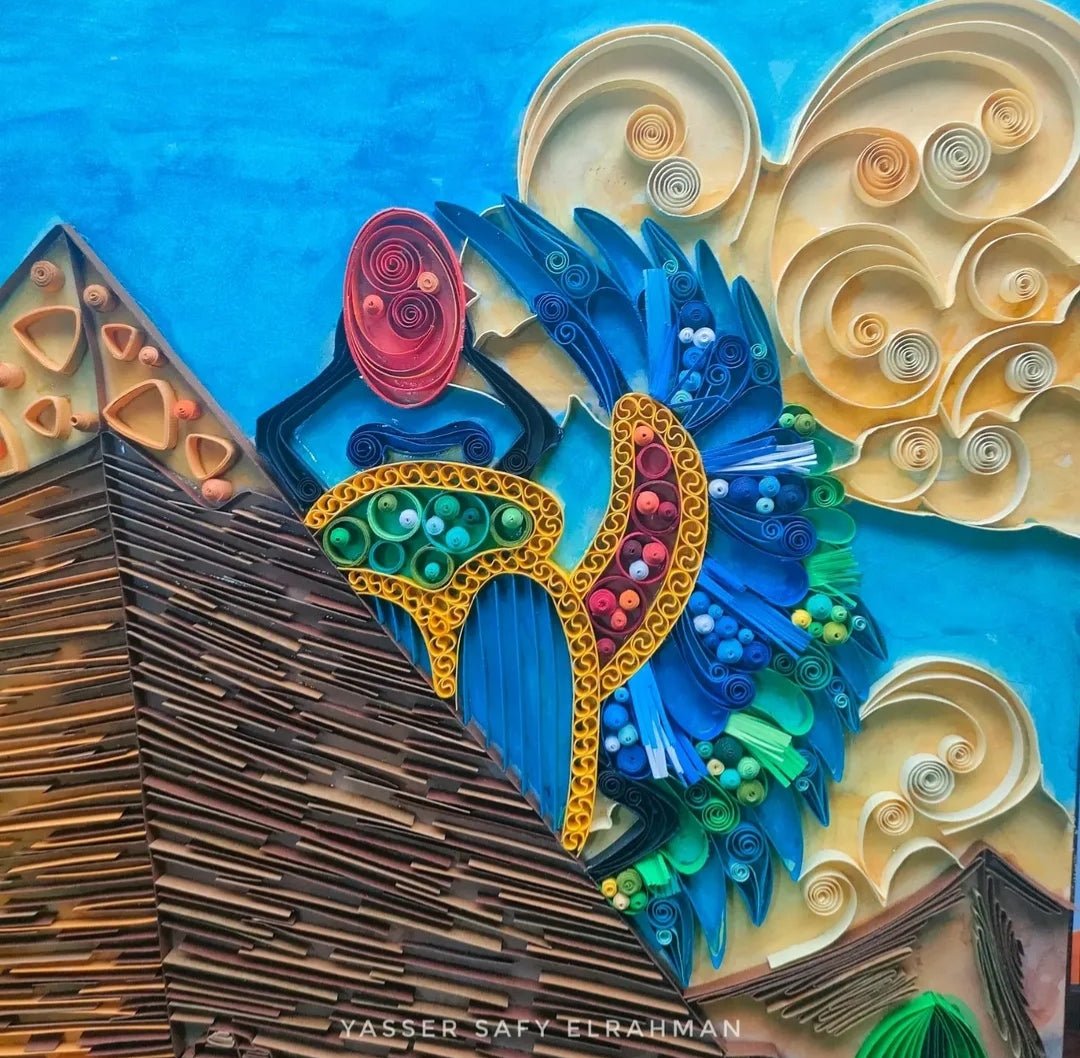 Yasser Safy Elrahman artwork titled The Great Pyramid: Guardians of the Nile, featuring a detailed Egyptian pyramid scene.