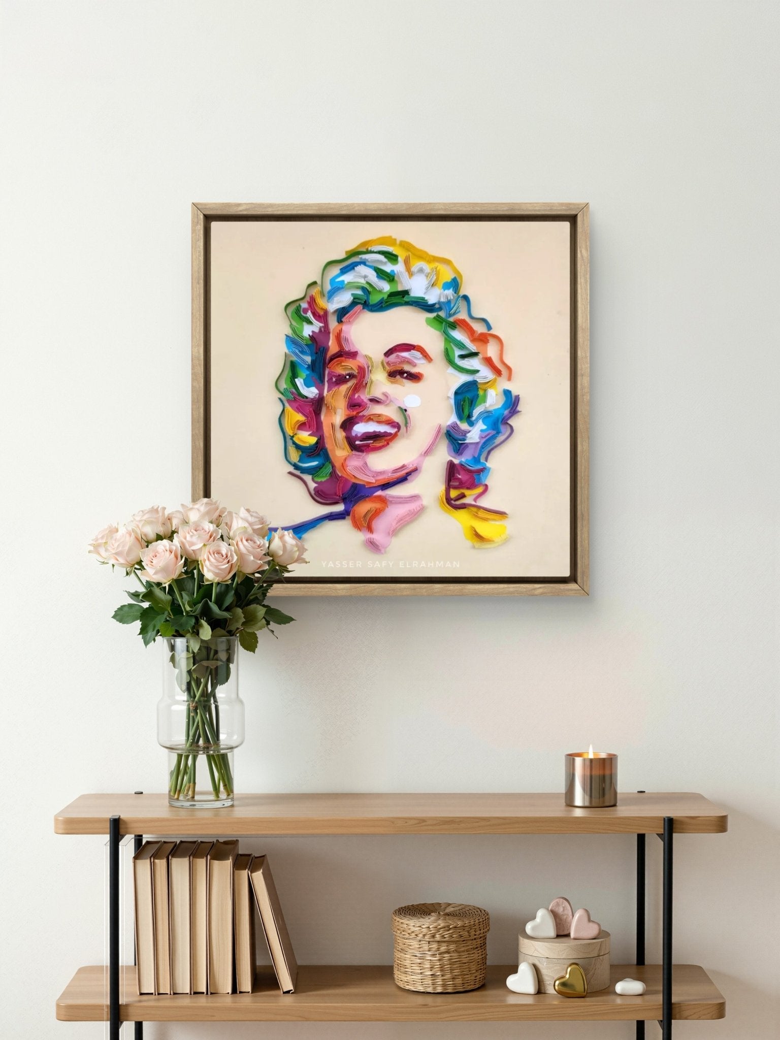 Artwork of Marilyn Monroe portrait by Yasser Safy Elrahman, showcasing timeless glamour in a detailed, artistic style.