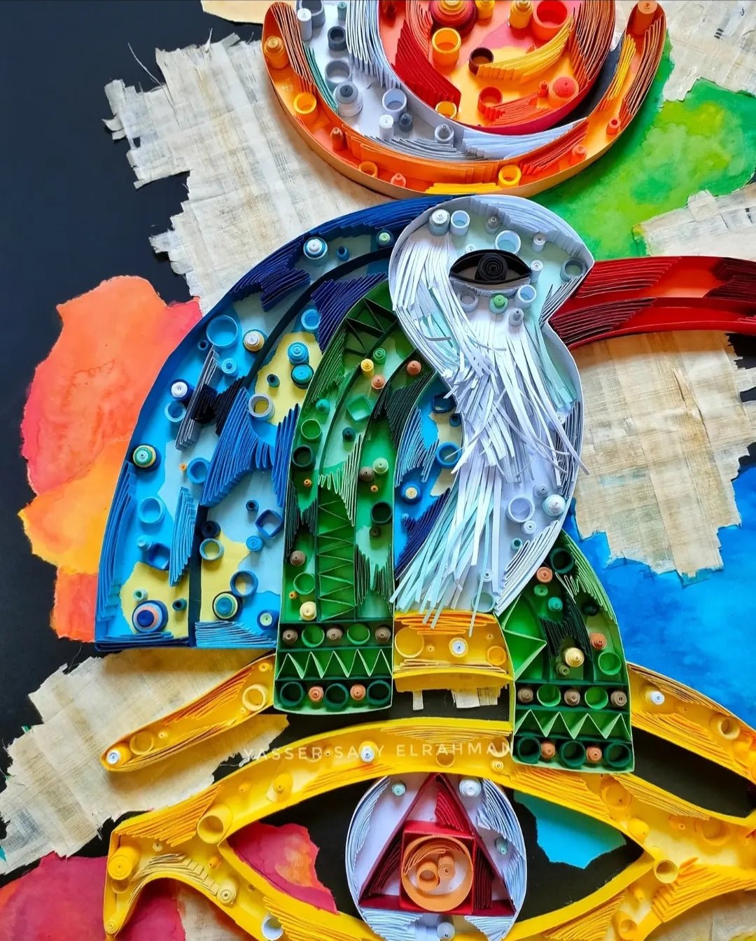 Abstract artwork titled "Trismegistus: The Alchemy of Awareness" by Yasser Safy Elrahman, featuring mystical and symbolic imagery.