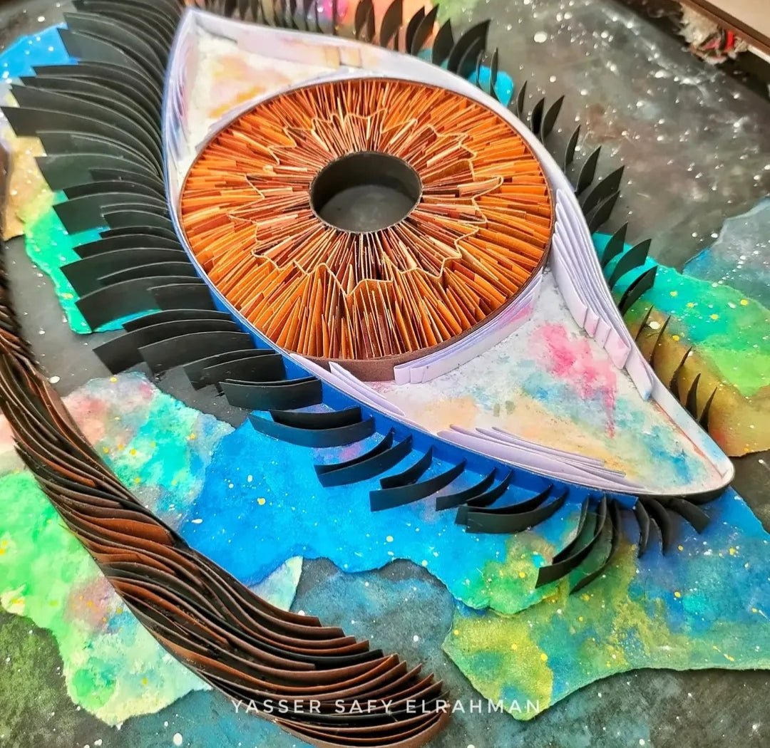 Abstract artwork titled Universe's Eye: The Witness of Magnificence by Yasser Safy Elrahman, depicting cosmic and celestial imagery.