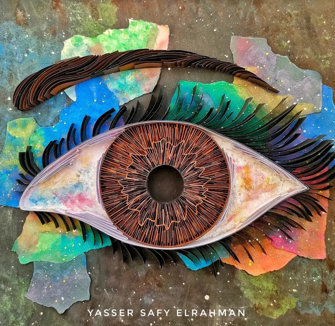 Yasser Safy Elrahman artwork titled Universe's Eye: The Witness of Magnificence, featuring vibrant cosmic and abstract artistic elements.