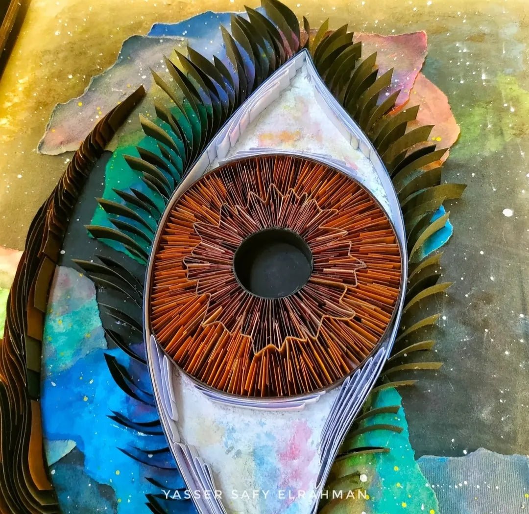 Yasser Safy Elrahman artwork titled Universe's Eye: The Witness of Magnificence, featuring a vibrant, cosmic-inspired abstract design.