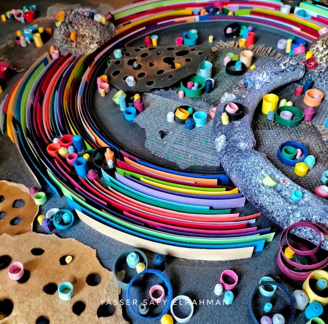 Yasser Safy Elrahman's artwork titled "Zhong Fu Secrets: Unveiling the Truth" featuring intricate, abstract designs in vibrant colors.